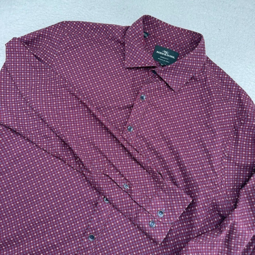 Rod & Gunn Sports Fit Shirt Mens XL Maroon Geometric Long Sleeve Light Stretch